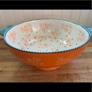 Summer/Autumn strainer decor bowl. By Tara etched old world pottery feel.